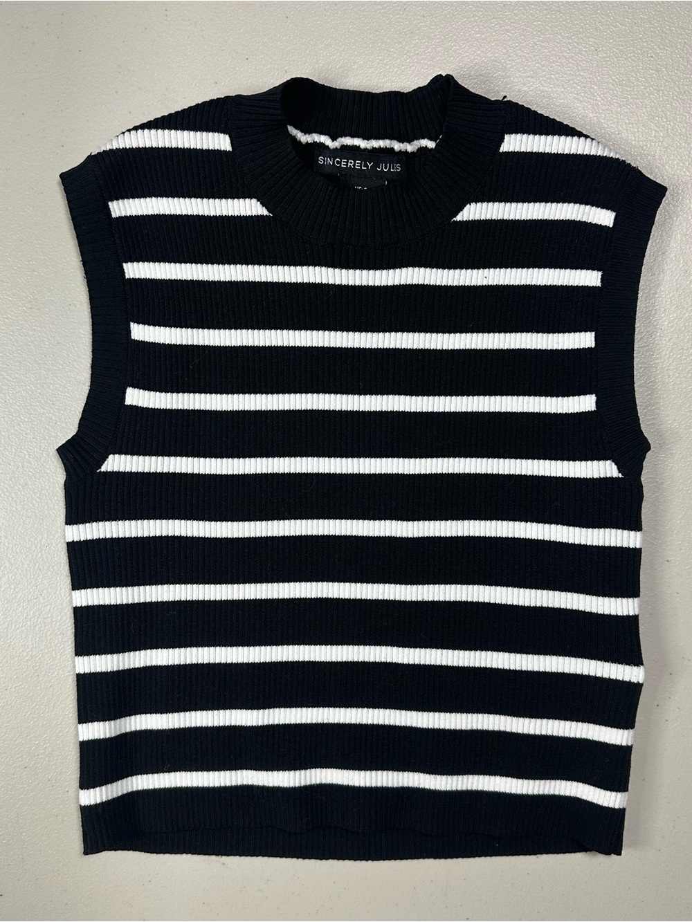 Sincerely Jules Black & White Striped Sleeveless Knit Tank - Picture 2 of 5
